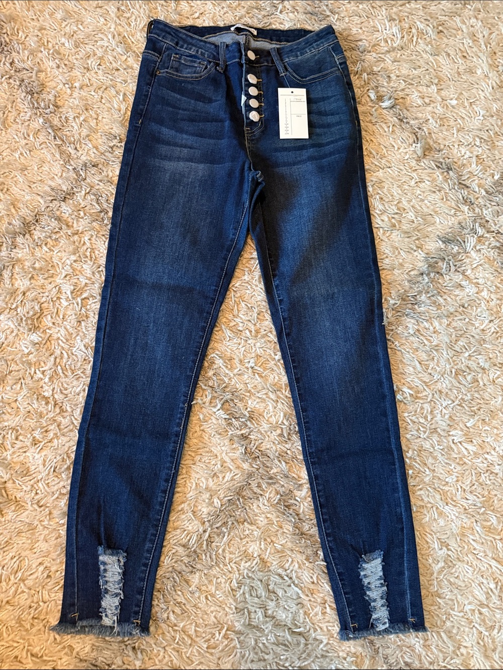 High-Rise Indigo Button-Fly Skinny Jeans